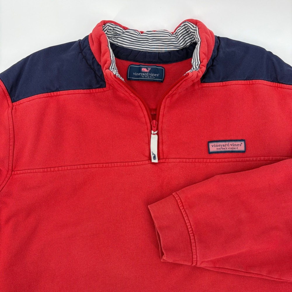 Vineyard Vines Mens Quarter Zip Pullover Red Navy Blue 1K0409 Sweatshirt - Picture 1 of 12